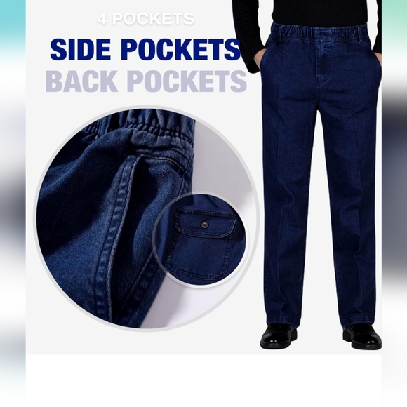NWT IDEALSANXUN Men’s Elastic Waist Loose Fit Denim Pants Casual Solid Jeans. - Picture 4 of 9